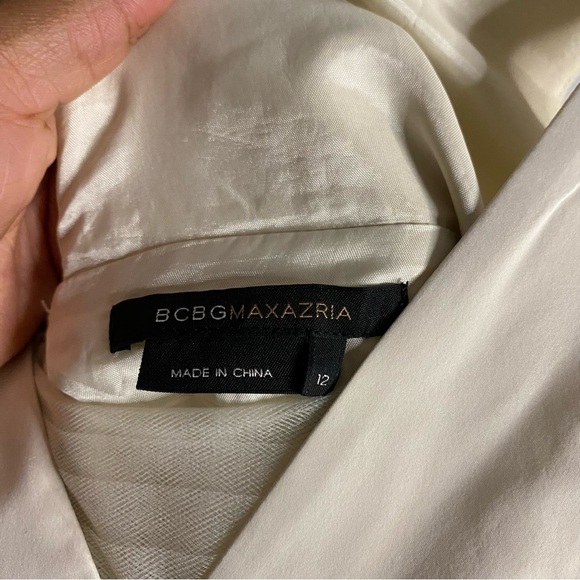 BCBGMAXAZRIA Women's Ivory Taffeta Woven Sleeveless V-Neck Ruffled Dress - Picture 8 of 13